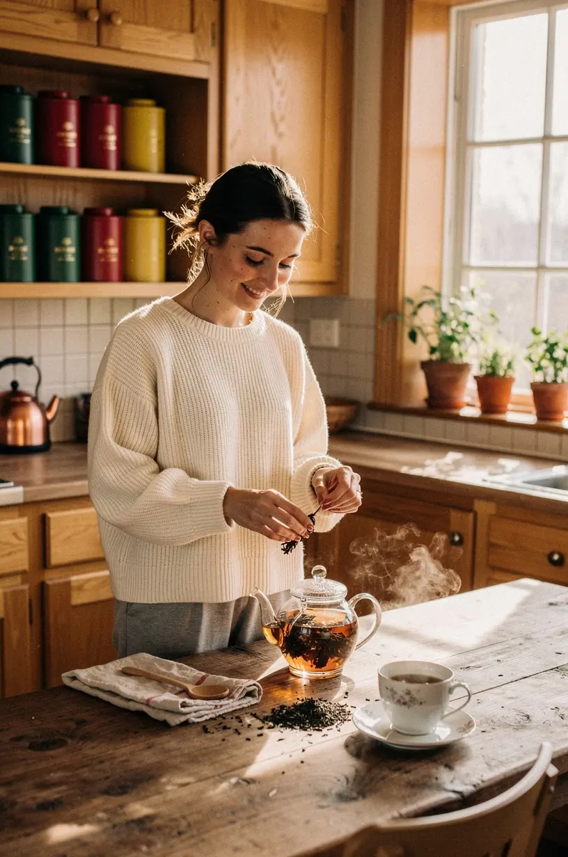 Skaitmeninė planšetė su arbatų receptais ir patarimais, atspindinti edukacinį turinį apie arbatos naudingumą.